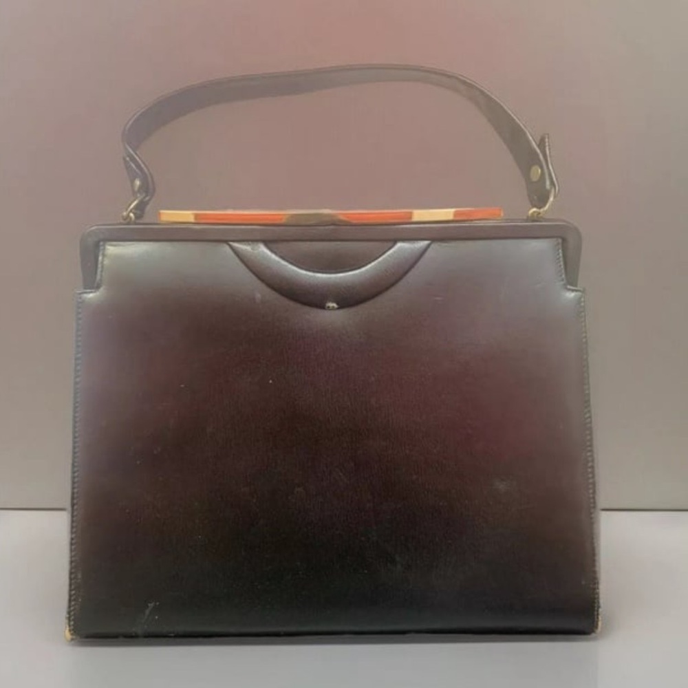 RARE Vintage Brown Leather Handbag/Chic Evening Clutch Handbag Purse Bag